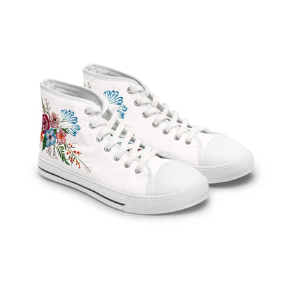 Womens White High Top Sneakers with Vibrant Wildflower Design - Country in My Heart