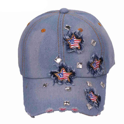 American Flag Distressed Denim Baseball Cap - Country in My Heart