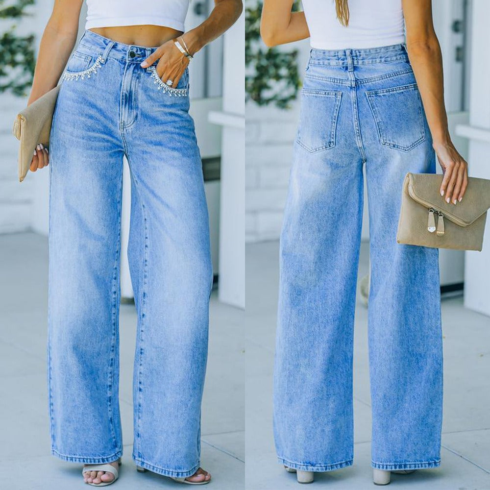 "Ava" Petal Pocket Wide-Leg Denim Jeans - Country in My Heart