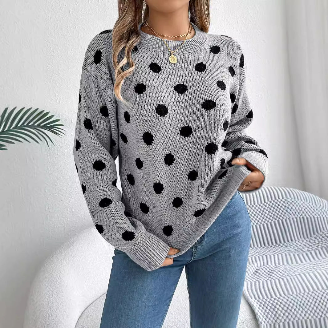 Polka Dot Long-Sleeved Pullover Sweater – Cozy and Stylish Cowgirl Sweater