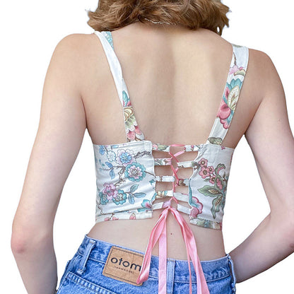 Floral Lace-Up Back Vest Top