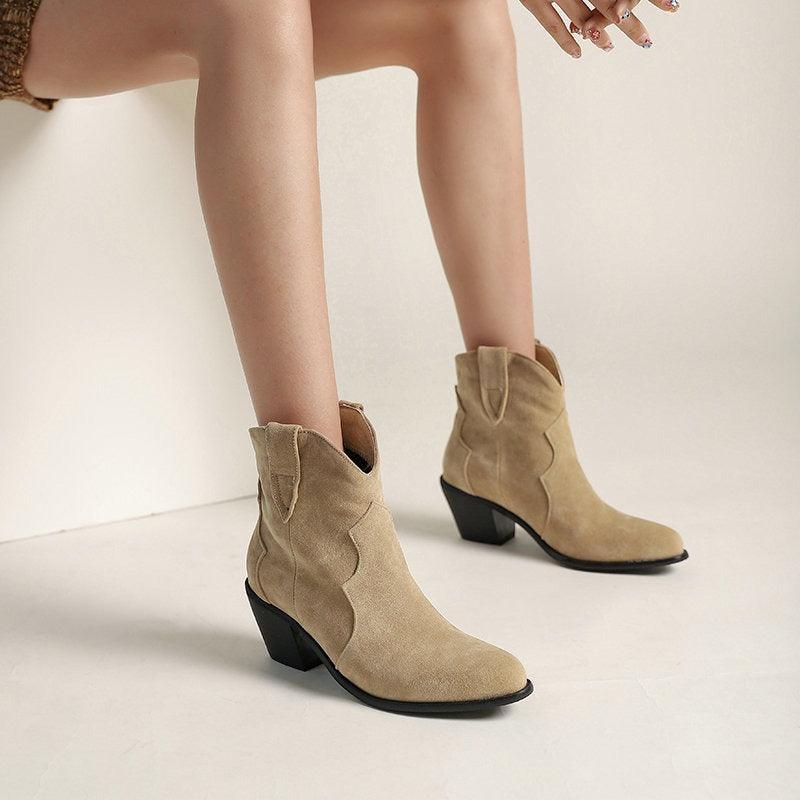 Cowgirl Chic Suede Ankle Boots - Stylish High Heel Cowgirl Boots for Women - Country in My Heart