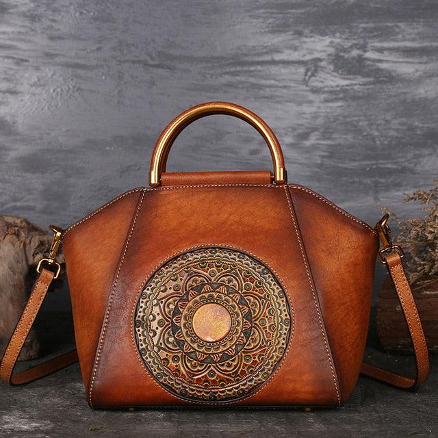 Mandala Embossed Leather Shoulder Bag - Country in My Heart