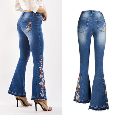 Flared Leg Embroidered Denim Jeans | Cowgirl Style with a Floral Touch - Country in My Heart