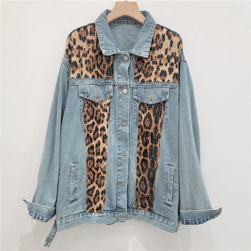 Wild Leopard Denim Jacket Top – Stylish Cowgirl Fashion with Leopard Print and Sequins - Country in My Heart