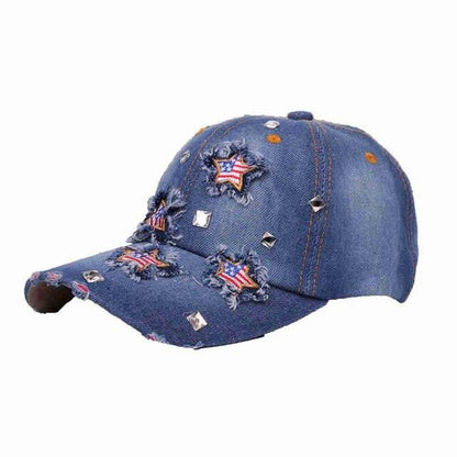 American Flag Distressed Denim Baseball Cap - Country in My Heart