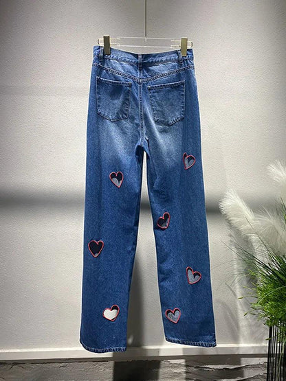 Heart Cutout Wide Leg Jeans | Romantic Wear for Women - Country in My Heart