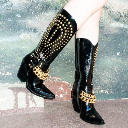 Knight Studded Cowboy Boots | Punk Rock Style with Rivets & Chains - Country in My Heart