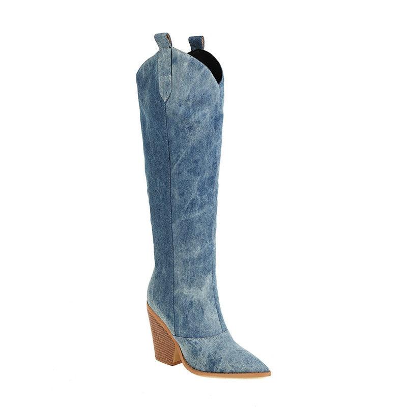 Tie Dye Denim Knee-High Cowgirl Boots - Country in My Heart