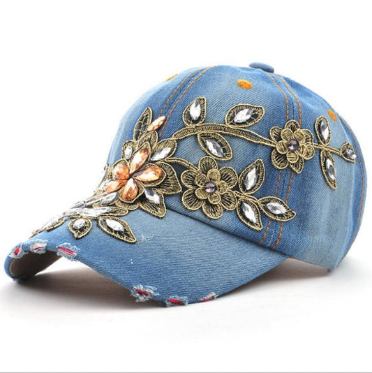 Cowgirl's Diamond Embroidery Flower Baseball Cap - Country in My Heart