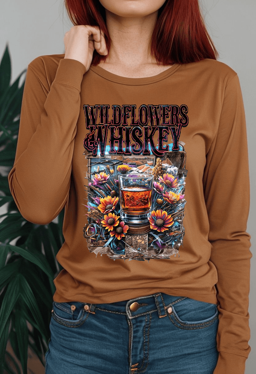 Wildflowers and Whiskey Lightweight Long Sleeve Tee - Country in My Heart