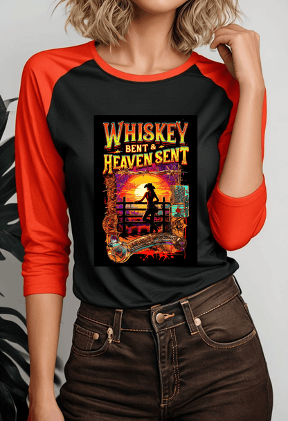 Whiskey Bent and Heaven Sent 3\4 Sleeve Baseball Tee
