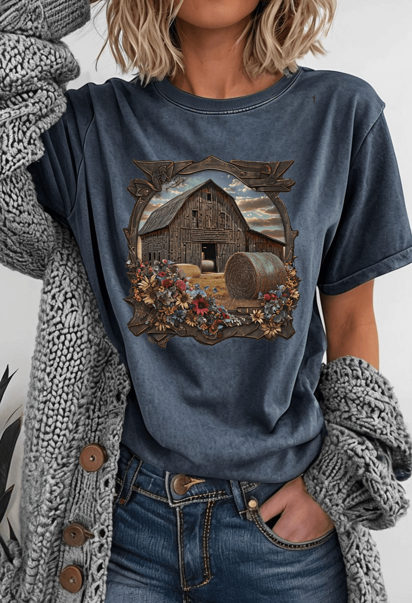 Weathered Barn and Wildflowers Tee - Country in My Heart