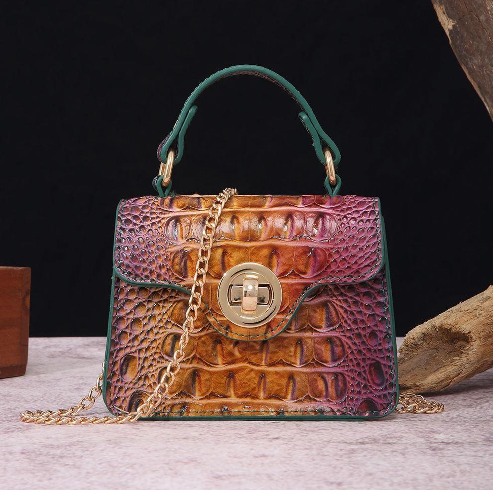 Crocodile Print Leather Handbag | Luxury Handcrafted with Locking Flap - Country in My Heart