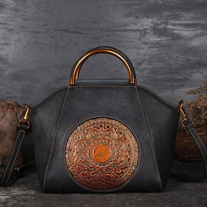 Mandala Embossed Leather Shoulder Bag - Country in My Heart