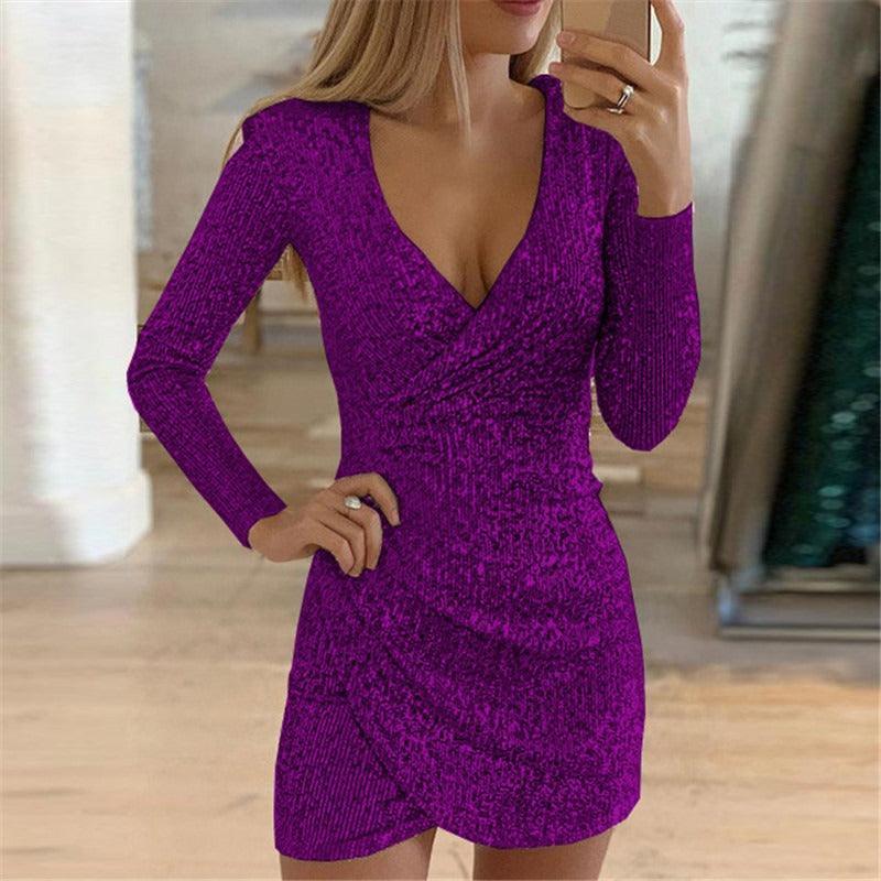 "Elegant V-Neck Sequin Mini Dress – Sexy Tight Fit Party Dress, Glamour for Women" - Country in My Heart