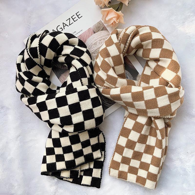 Cowgirl Chic Checkerboard Knitted Scarf – Stylish Winter Accessory for Cowgirls - Country in My Heart