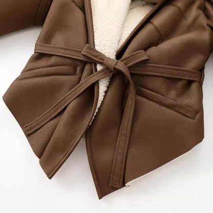 Chic French Waist Suede Jacket - Stylish Chocolate Leather Jacket for Women - Country in My Heart