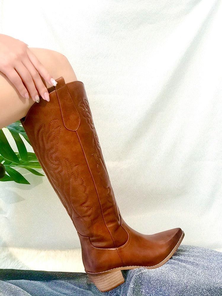 Western Chic Cowboy Boots | Stylish Chunky Heel Knee High Boots for Cowgirls - Country in My Heart