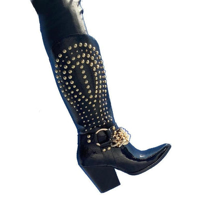 Knight Studded Cowboy Boots | Punk Rock Style with Rivets & Chains - Country in My Heart