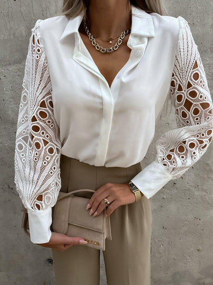 Luxe Lace Button-Up Top - Elegant Cotton Blouse with Lace Details - Country in My Heart