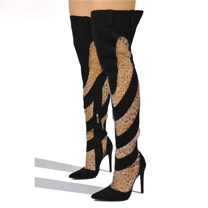 Patchwork Thigh High Knee Boots - Brazen Blue & Jet Black | Ultra High Heels - Country in My Heart