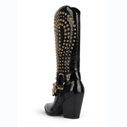 Knight Studded Cowboy Boots | Punk Rock Style with Rivets & Chains - Country in My Heart