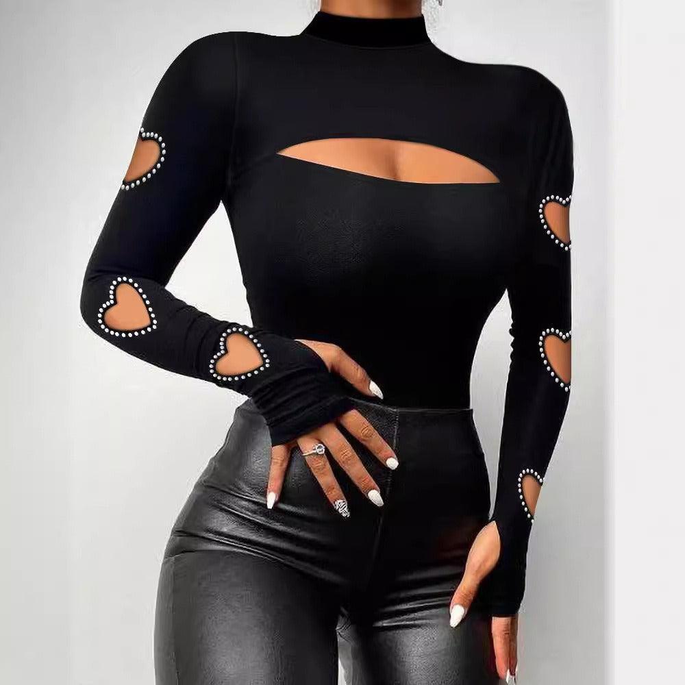 Heart Cutout Beaded Long-Sleeve Top | Sexy Country Chic Fashion for Women - Country in My Heart