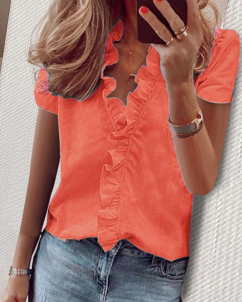 Cowgirl Chic Ruffle Top – Stylish Short Sleeved Shirt for Casual Cowgirl Style - Country in My Heart