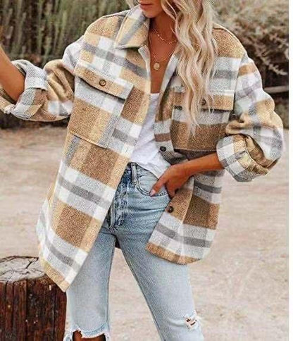 Western Charm Plaid Wool Coat - Cozy Checkered Wool Coat for Cowgirl Style Women - Country in My Heart