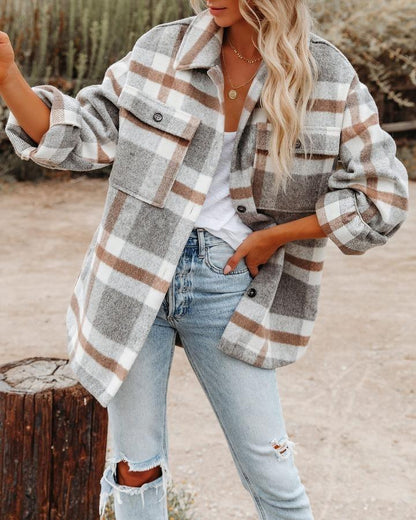 Western Charm Plaid Wool Coat - Cozy Checkered Wool Coat for Cowgirl Style Women - Country in My Heart