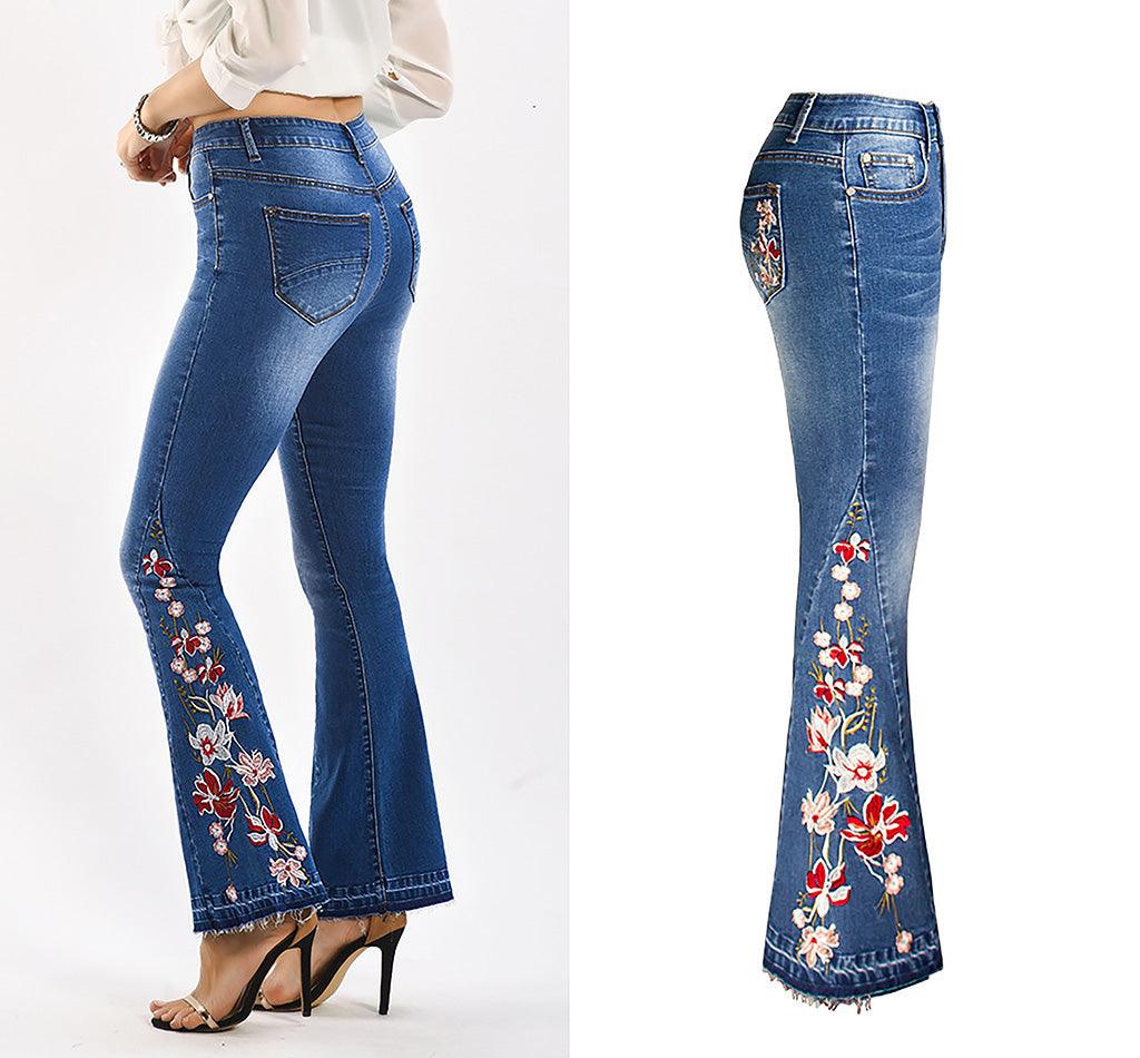 Flared Leg Embroidered Denim Jeans | Cowgirl Style with a Floral Touch - Country in My Heart