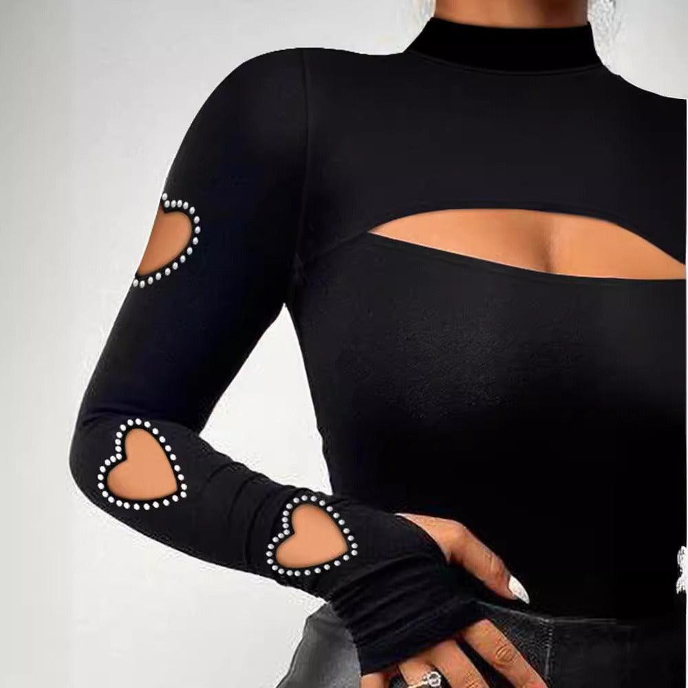 Heart Cutout Beaded Long-Sleeve Top | Sexy Country Chic Fashion for Women - Country in My Heart