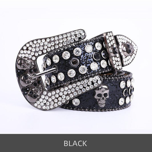 Skullduggery Western Rhinestone Belt | Punk Rock Skull Studded Fashion Belt - Country in My Heart