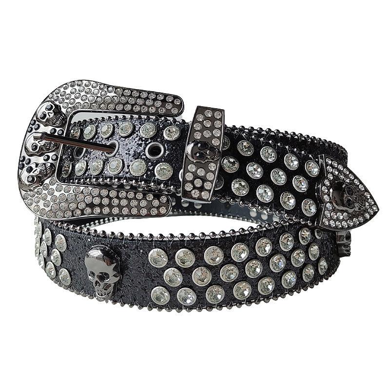 Skullduggery Western Rhinestone Belt | Punk Rock Skull Studded Fashion Belt - Country in My Heart
