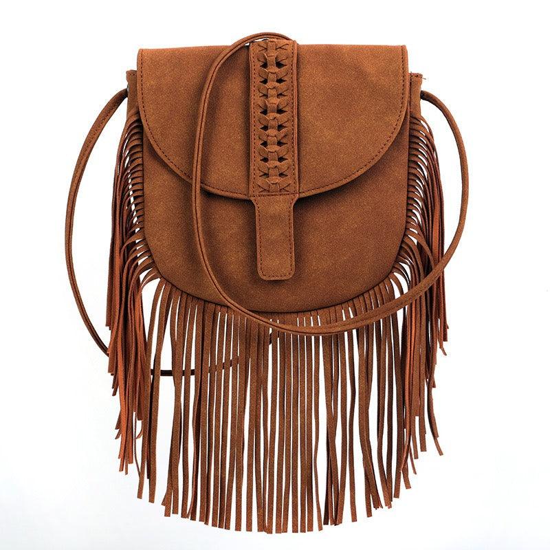 Dakota Tasseled Boho Leather Bag - Trendy Large Tassel Shoulder Bag - Country in My Heart