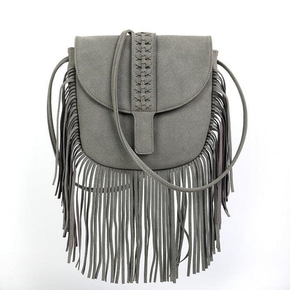 Dakota Tasseled Boho Leather Bag - Trendy Large Tassel Shoulder Bag - Country in My Heart