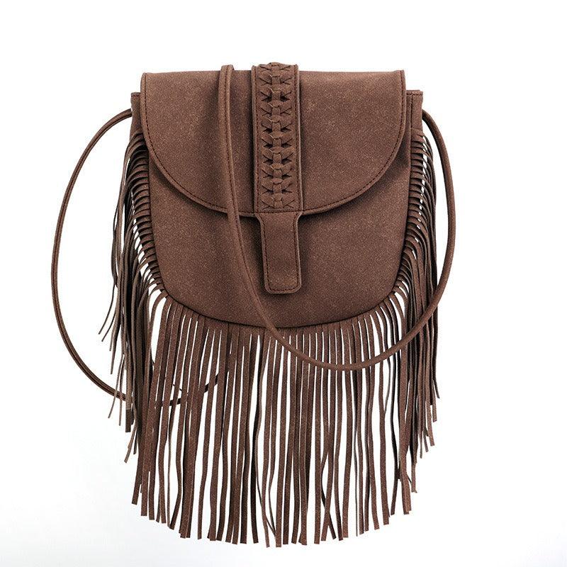 Dakota Tasseled Boho Leather Bag - Trendy Large Tassel Shoulder Bag - Country in My Heart