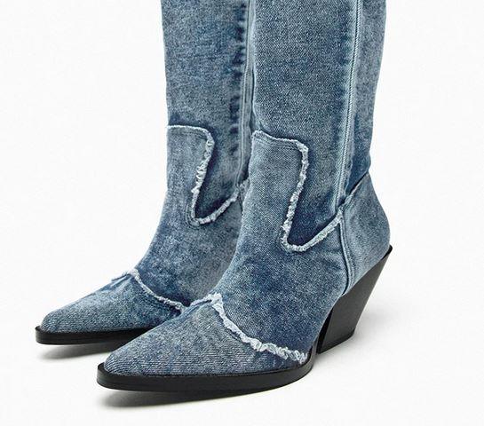 Handcrafted Distressed Denim Knee-High Boots - Country in My Heart