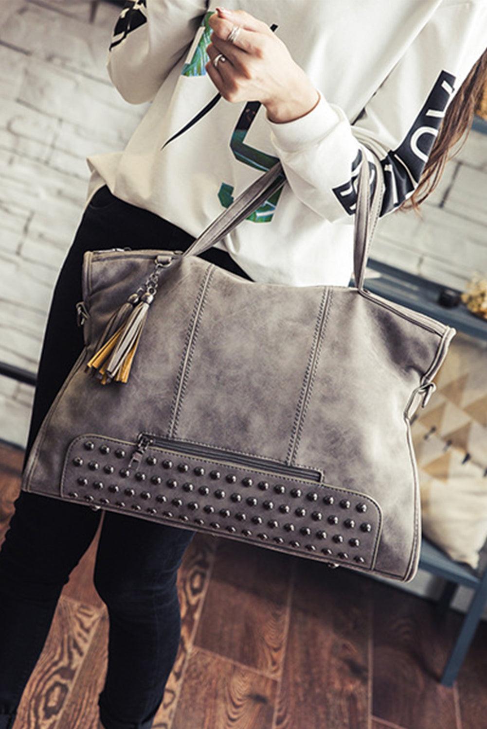 Grey Vintage Studded Handbag with Tassels - Country in My Heart