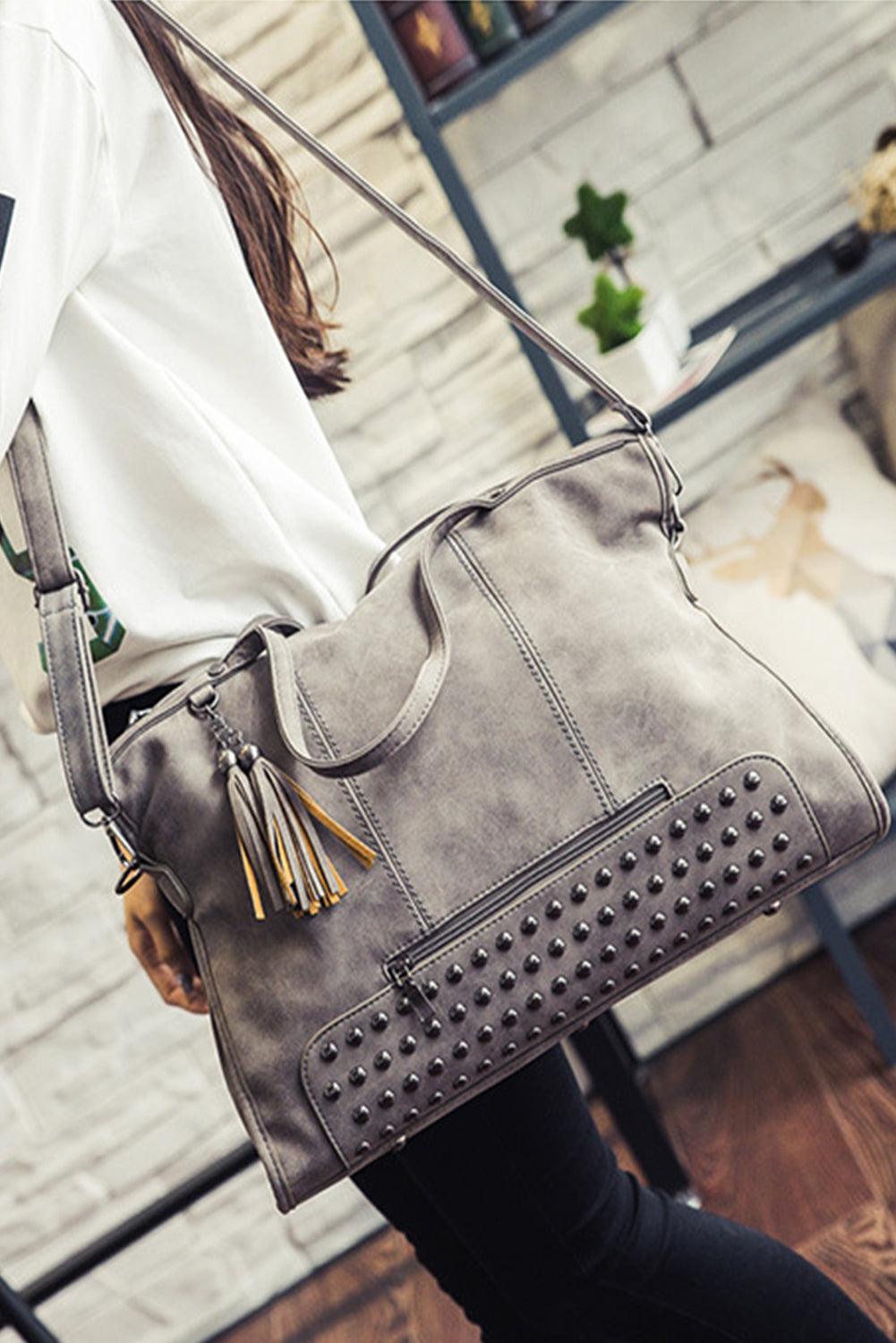 Grey Vintage Studded Handbag with Tassels - Country in My Heart