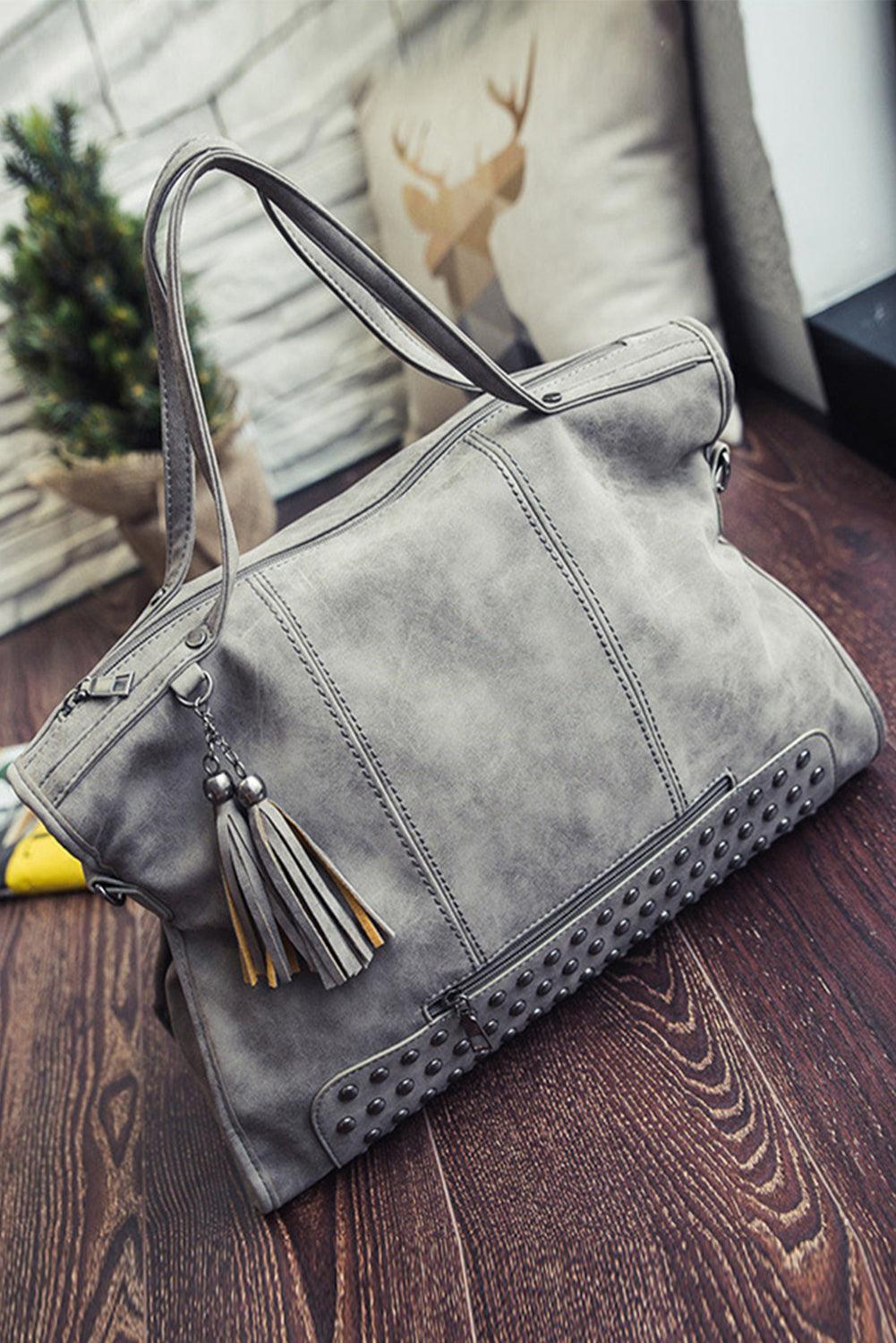 Grey Vintage Studded Handbag with Tassels - Country in My Heart