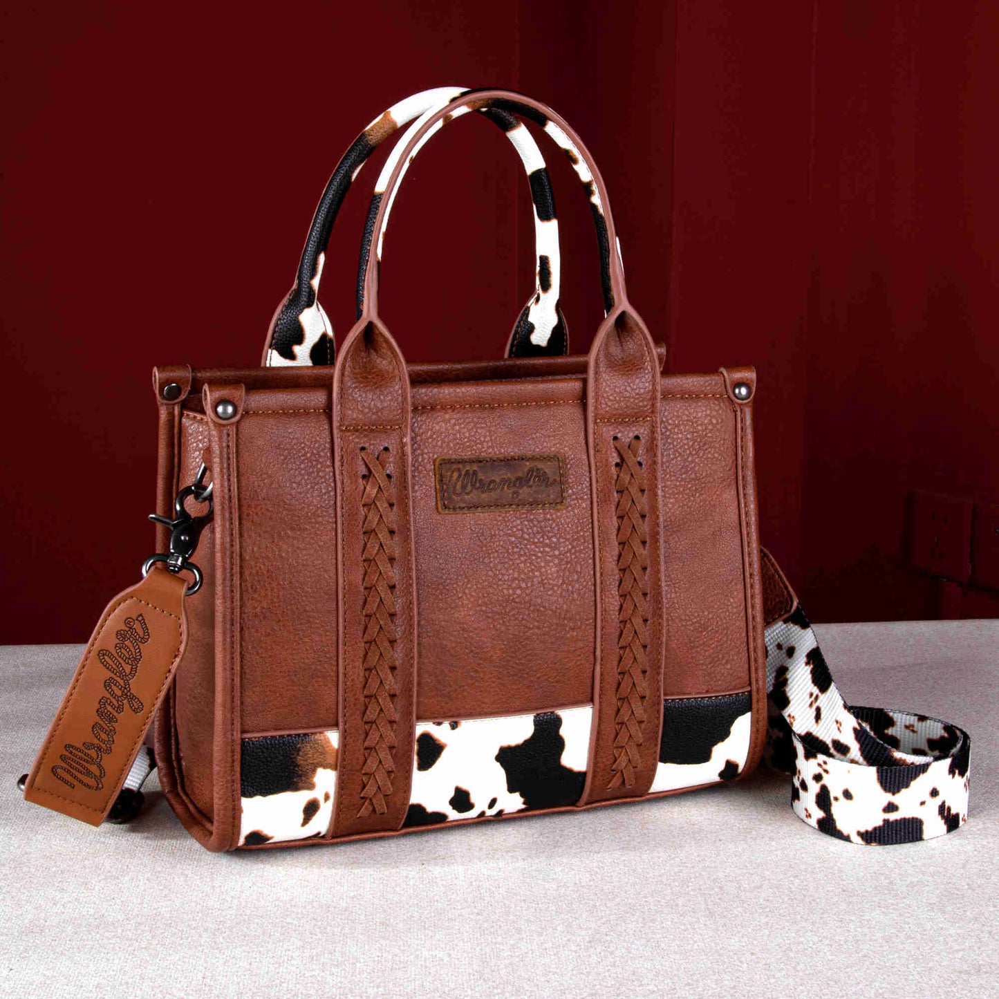 Wrangler Cow Print Concealed Carry Tote/Crossbody - Brown