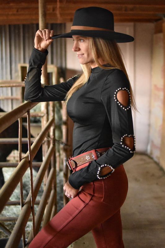 Heart Cutout Beaded Long-Sleeve Top | Sexy Country Chic Fashion for Women