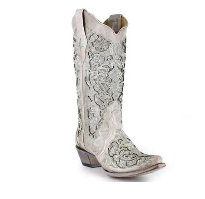 Rhinestone Hollow Out Flower Cowgirl Boots – Sexy High Heel Western Style