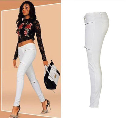 "Lola" White Faux Leather Zippered Knee Pencil Pants - Country in My Heart