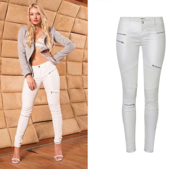 "Lola" White Faux Leather Zippered Knee Pencil Pants - Country in My Heart