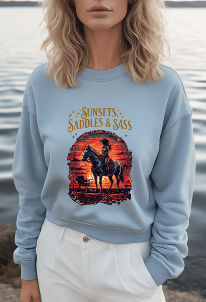 Sunsets Saddles and Sass Softstyle Fleece Crewneck Sweatshirt - Country in My Heart