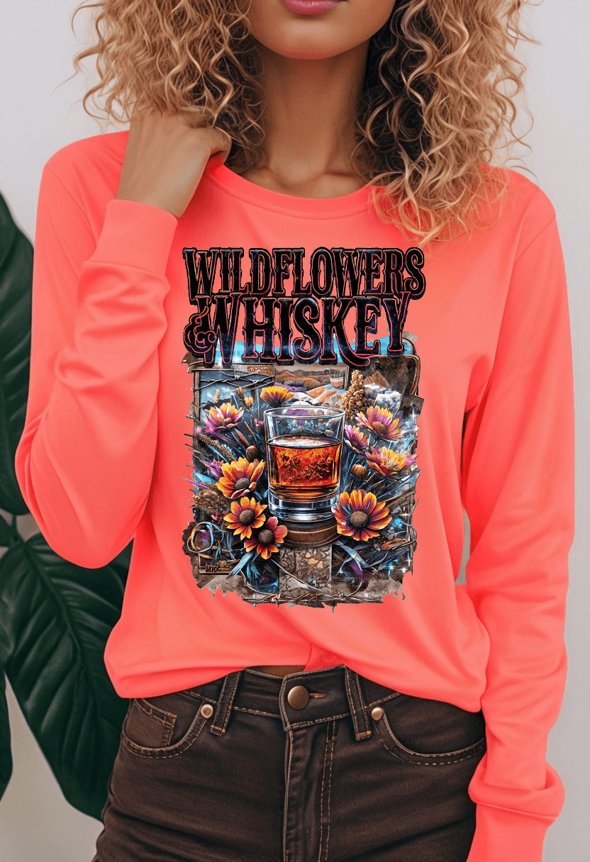 Wildflowers and Whiskey Lightweight Long Sleeve Tee - Country in My Heart