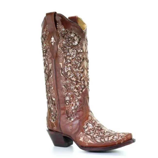 Rhinestone Hollow Out Flower Cowgirl Boots – Sexy High Heel Western Style